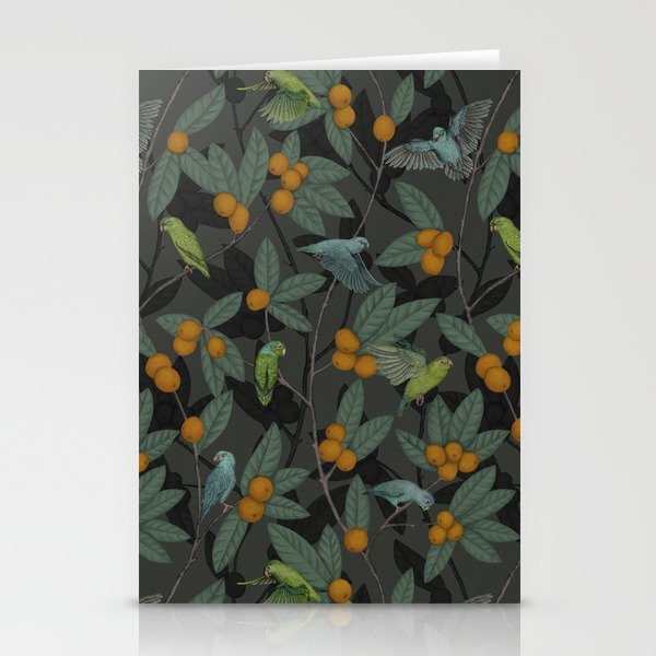 Green & Turquoise Parrotlets and Loquats Stationery Card Gallery Image 2