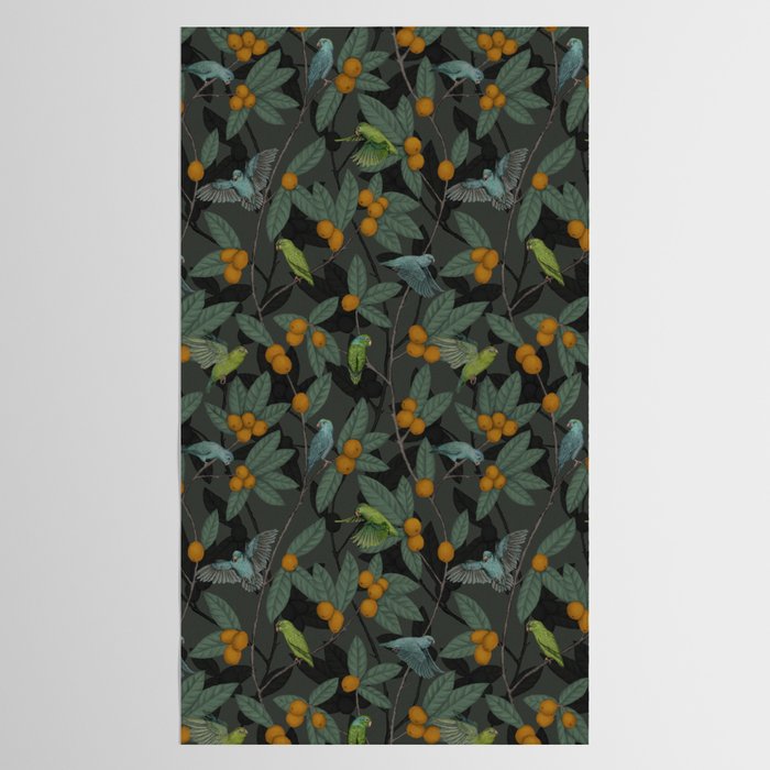Green & Turquoise Parrotlets and Loquats Tablecloth Gallery Image 2
