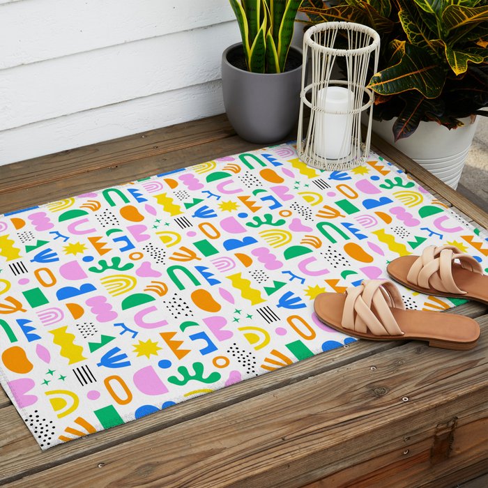 Colorful abstract organic shape art pattern Outdoor Rug Gallery Image 2