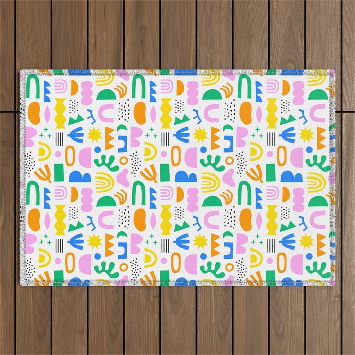Colorful abstract organic shape art pattern Outdoor Rug Gallery Image 1
