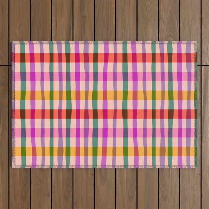 Wobbly Colorful Gingham Pattern Outdoor Rug Gallery Image 1