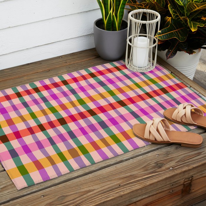 Wobbly Colorful Gingham Pattern Outdoor Rug Gallery Image 2
