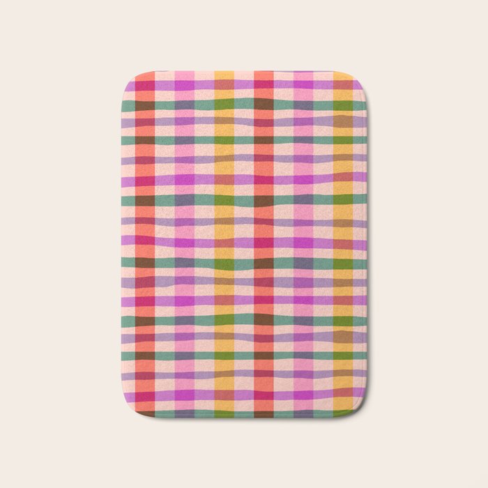 Wobbly Colorful Gingham Pattern Bath Mat Gallery Image 1