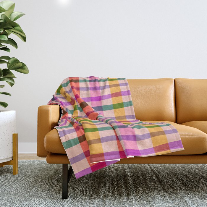 Wobbly Colorful Gingham Pattern Throw Blanket Gallery Image 1