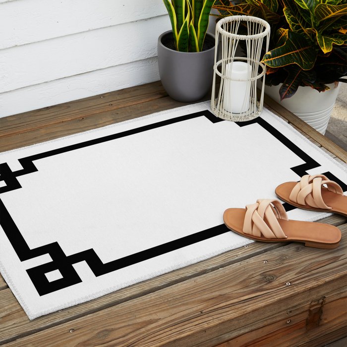 Black Greek Key Border Outdoor Rug Gallery Image 2