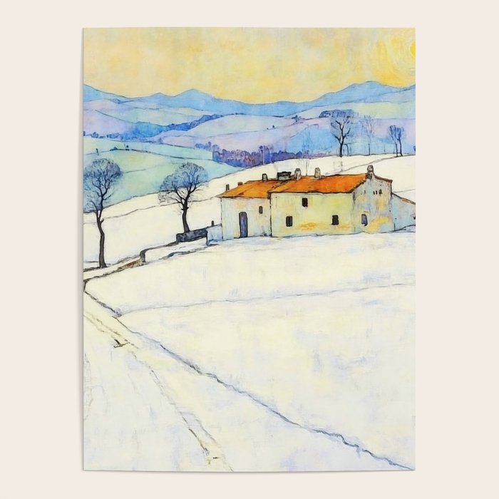 Winter in Tuscany Watercolor Landscape Poster Gallery Image 4