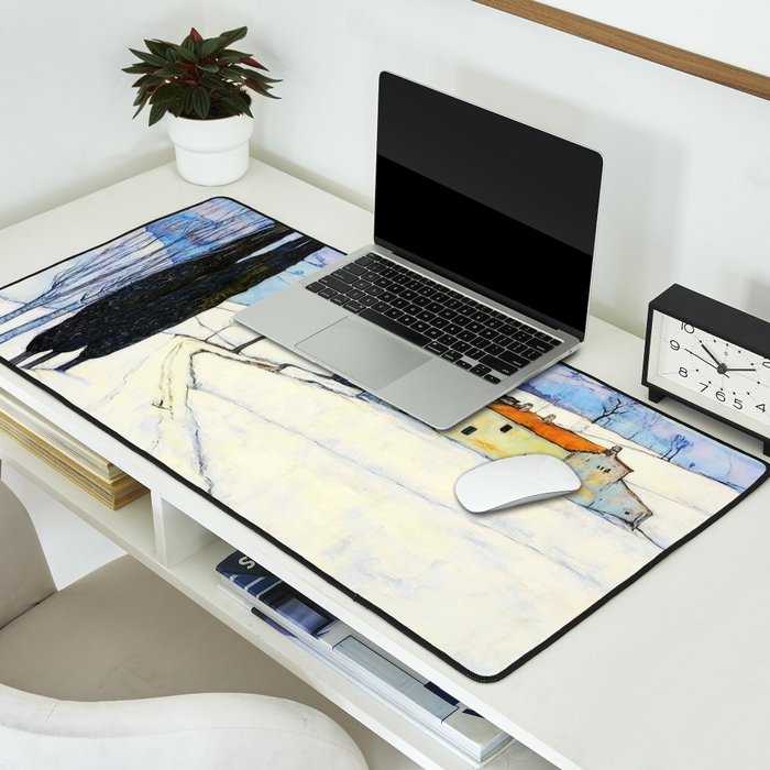 Winter in Tuscany Watercolor Landscape Desk Mat Gallery Image 2