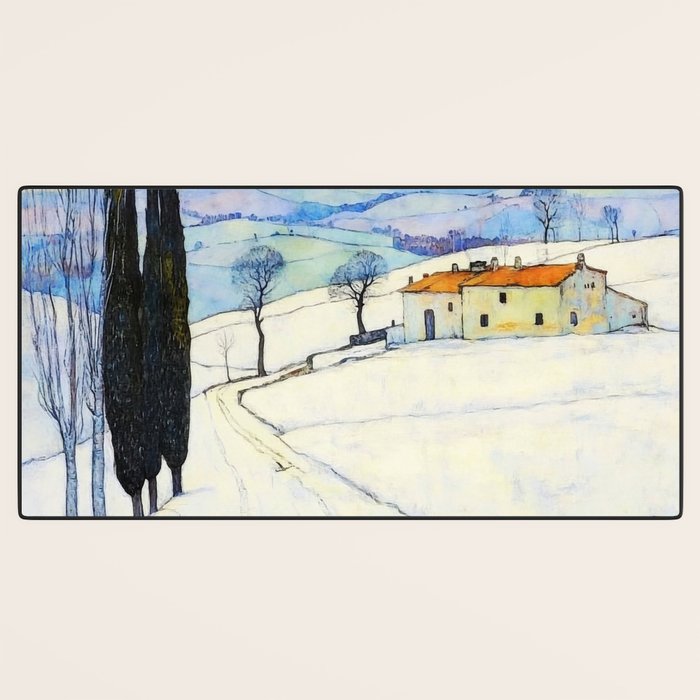 Winter in Tuscany Watercolor Landscape Desk Mat Gallery Image 3