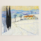 Winter in Tuscany Watercolor Landscape Jigsaw Puzzle Gallery Image 1