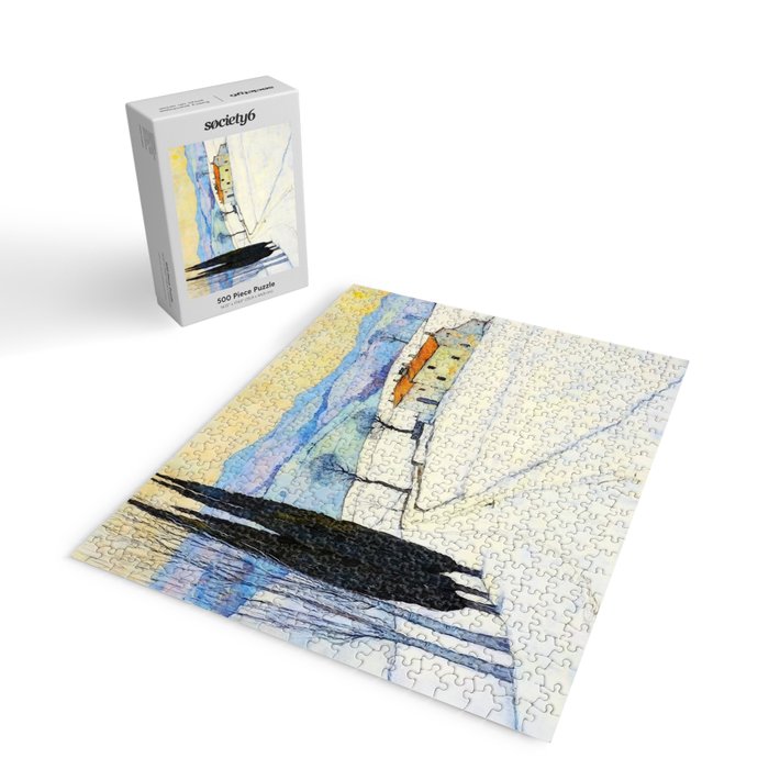 Winter in Tuscany Watercolor Landscape Jigsaw Puzzle Gallery Image 2