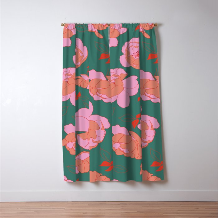 English Roses in Pink and Green Window Curtain Gallery Image 3