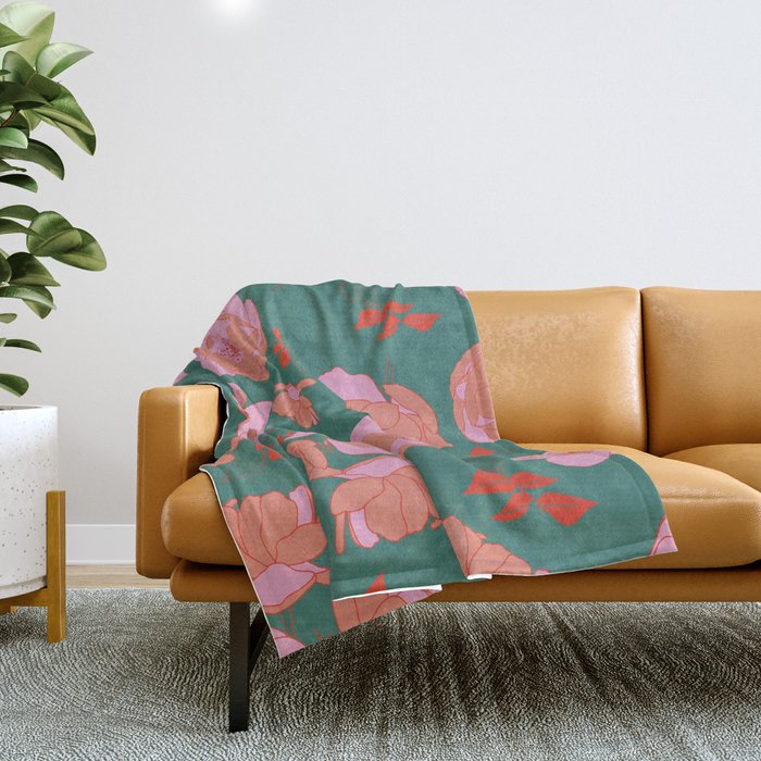 English Roses in Pink and Green Throw Blanket Gallery Image 1