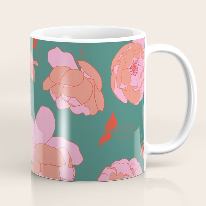 English Roses in Pink and Green Coffee Mug Gallery Image 1