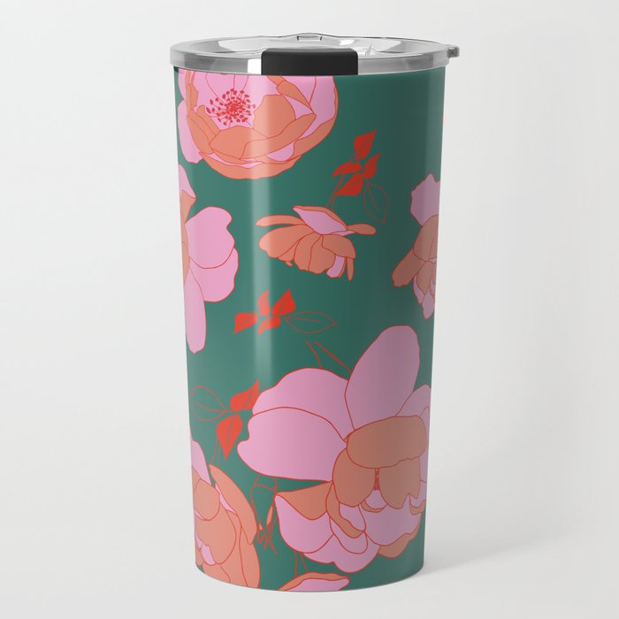 English Roses in Pink and Green Travel Mug Gallery Image 1
