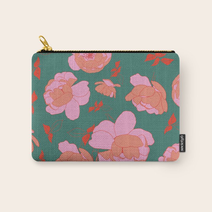 English Roses in Pink and Green Carry All Pouch Gallery Image 1