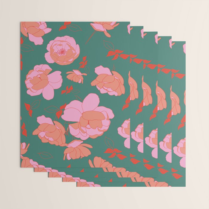 English Roses in Pink and Green Wrapping Paper Gallery Image 3