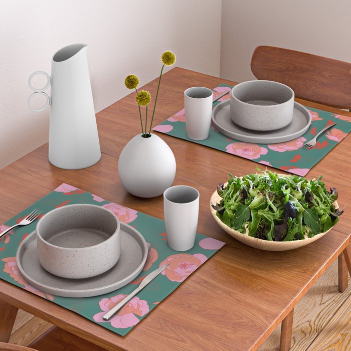 English Roses in Pink and Green Placemat Gallery Image 2