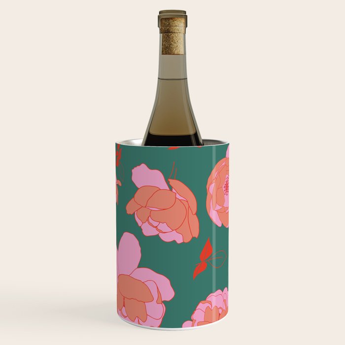 English Roses in Pink and Green Wine Chiller Gallery Image 3