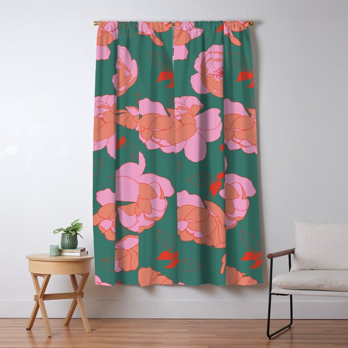 English Roses in Pink and Green Window Curtain Gallery Image 5