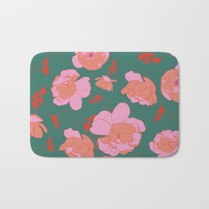English Roses in Pink and Green Bath Mat Gallery Image 1