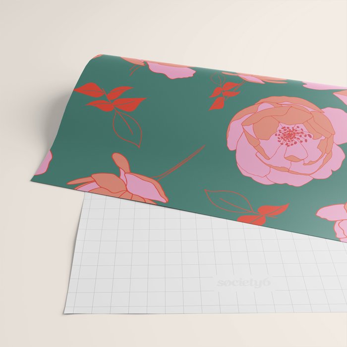 English Roses in Pink and Green Wrapping Paper Gallery Image 2