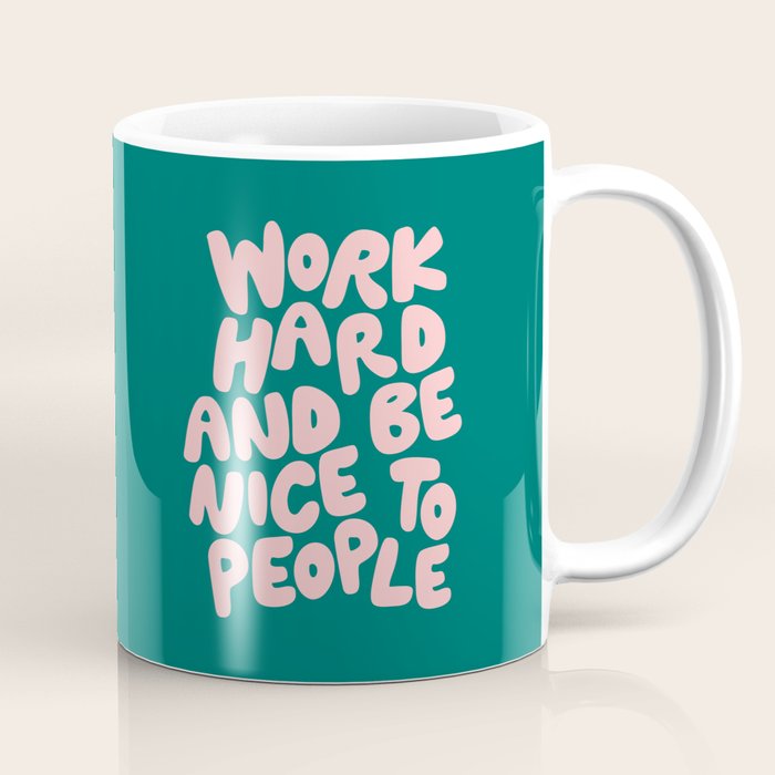Work Hard and Be Nice to People in Green and Peach Pink Coffee Mug Gallery Image 1