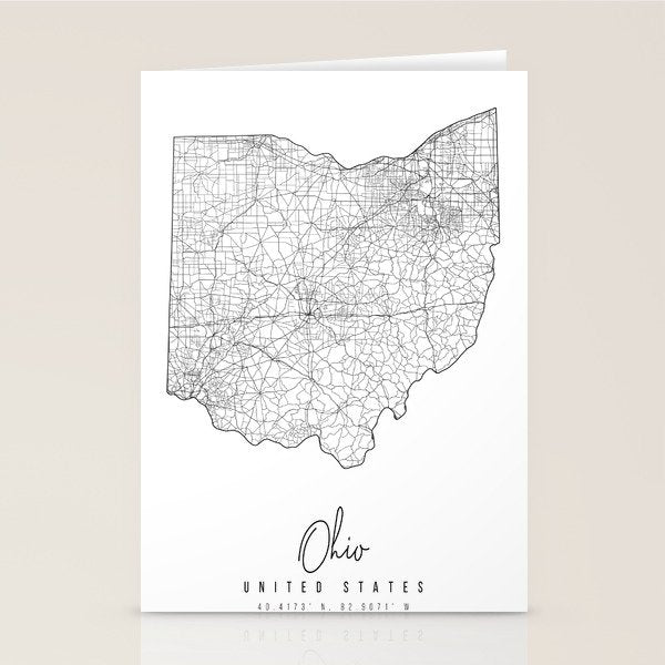 Ohio Minimal Street Map Stationery Card Gallery Image 2