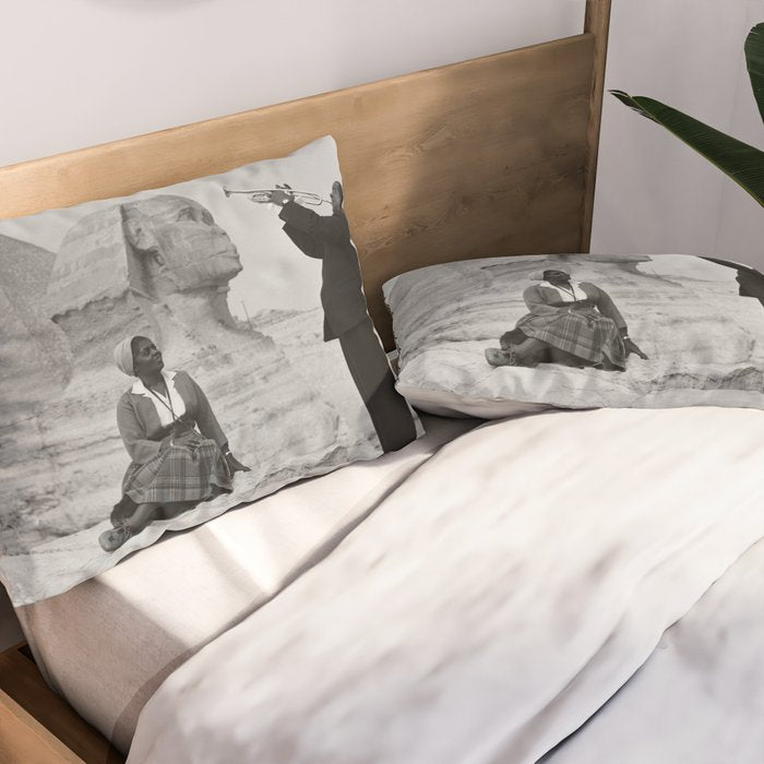 Louis Armstrong at the Spinx and Egyptian Pyrimids Vintage black and white photography / photographs Pillow Sham Gallery Image 2