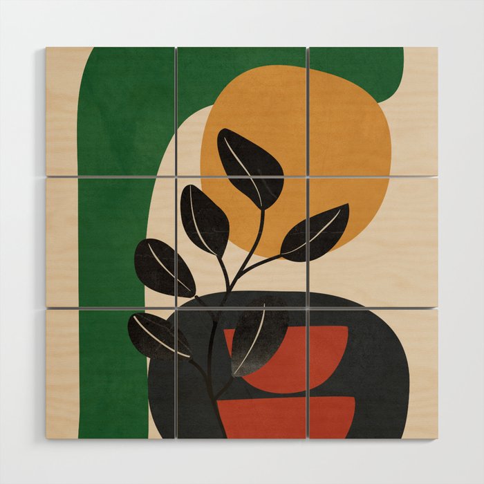Modern Abstract Minimal Shapes Branches Art 6 Wood Wall Art Gallery Image 1