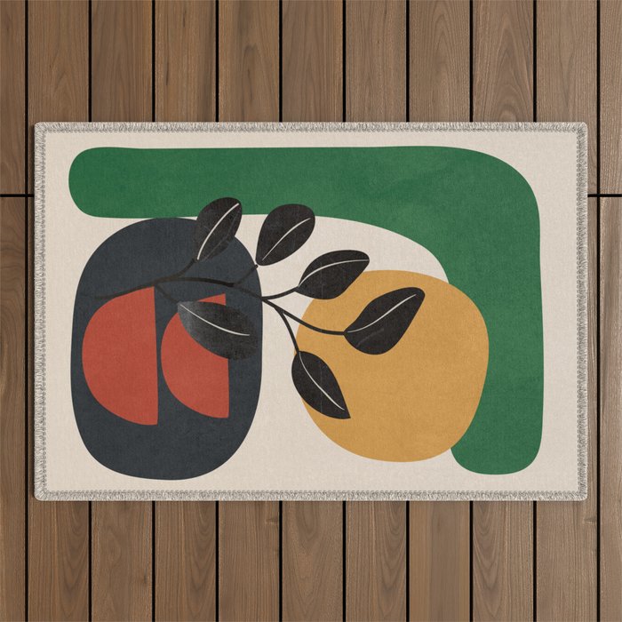 Modern Abstract Minimal Shapes Branches Art 6 Outdoor Rug Gallery Image 1