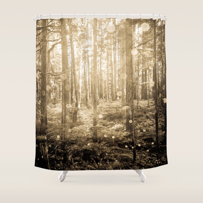 Vintage Sepia Fairy Forest Shower Curtain Gallery Image 1