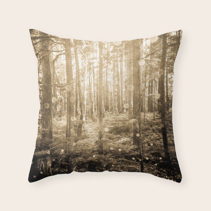 Vintage Sepia Fairy Forest Throw Pillow Gallery Image 6
