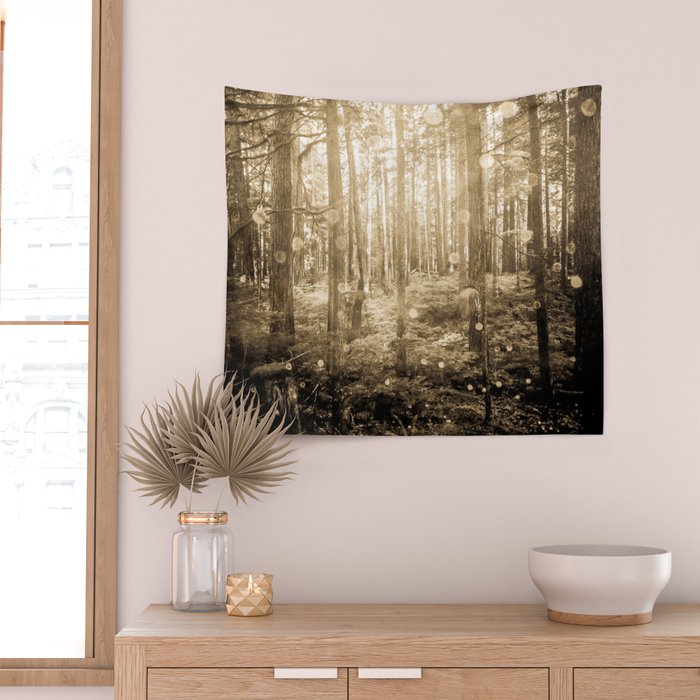 Vintage Sepia Fairy Forest Wall Tapestry Gallery Image 2