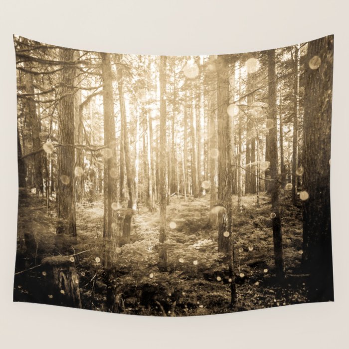 Vintage Sepia Fairy Forest Wall Tapestry Gallery Image 4