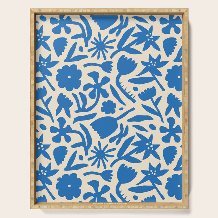 Blue flower nature art pattern Serving Tray Gallery Image 1