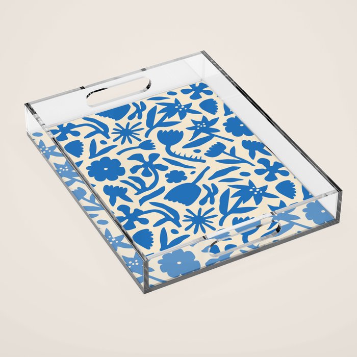 Blue flower nature art pattern Acrylic Tray Gallery Image 1
