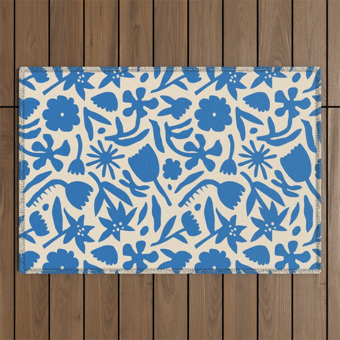 Blue flower nature art pattern Outdoor Rug Gallery Image 1
