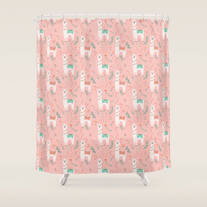 Lovely Llama on Pink Shower Curtain Gallery Image 1
