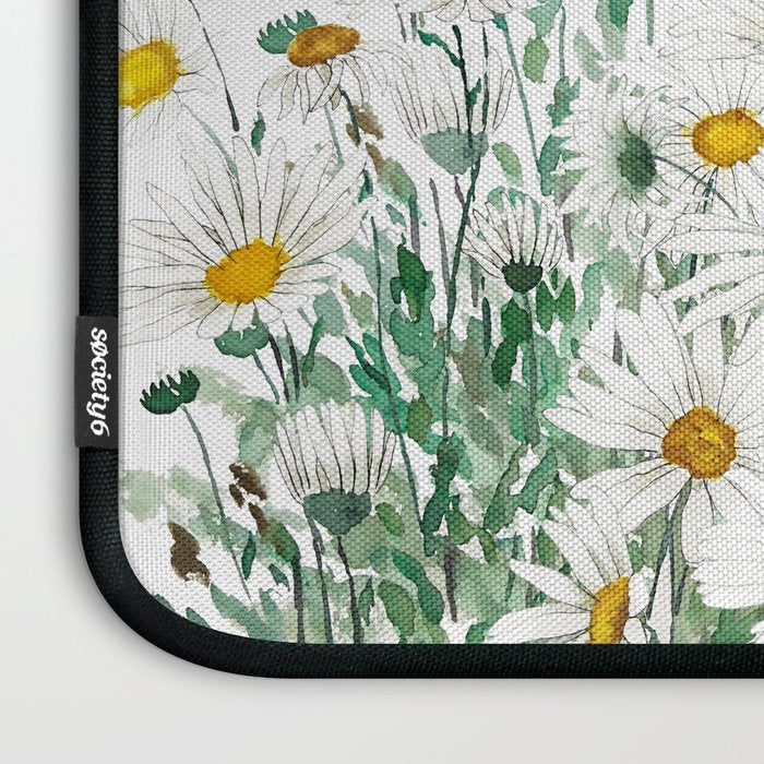 white margaret daisy horizontal watercolor painting Laptop Sleeve Gallery Image 3