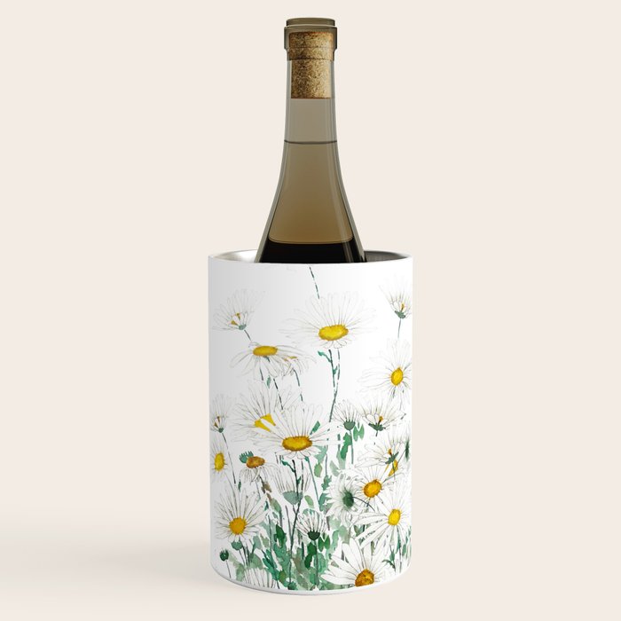 white margaret daisy horizontal watercolor painting Wine Chiller Gallery Image 2