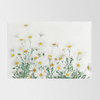 white margaret daisy horizontal watercolor painting Rug Gallery Image 2