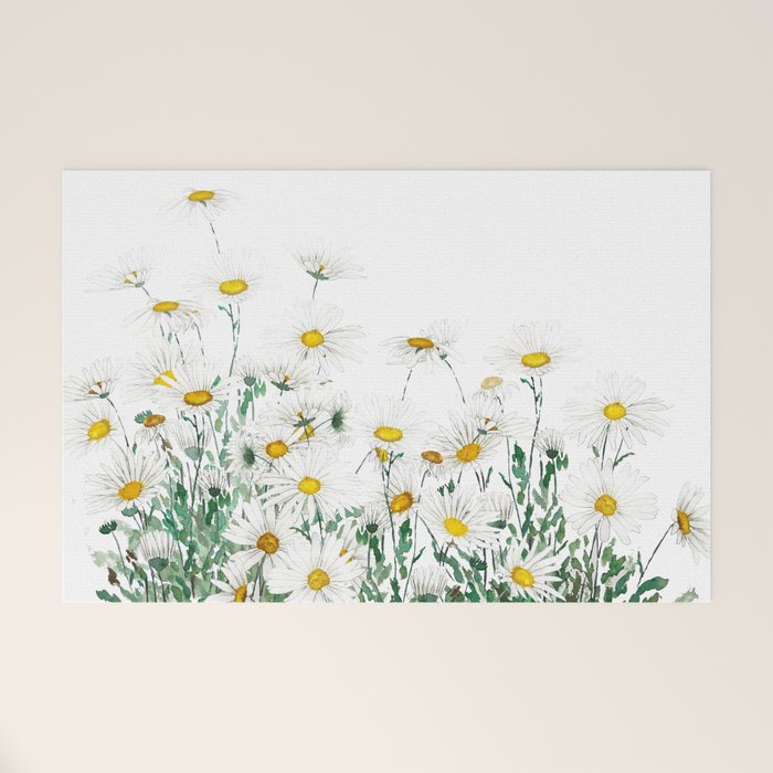 white margaret daisy horizontal watercolor painting Welcome Mat Gallery Image 1