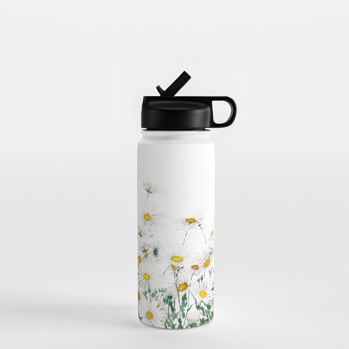 white margaret daisy horizontal watercolor painting Water Bottle Gallery Image 1