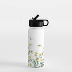 white margaret daisy horizontal watercolor painting Water Bottle Gallery Image 1