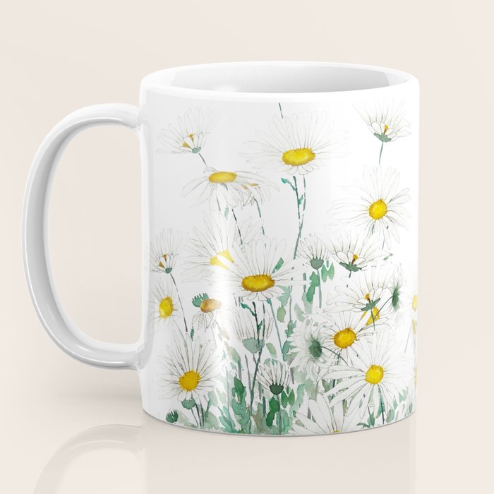 white margaret daisy horizontal watercolor painting Coffee Mug Gallery Image 3