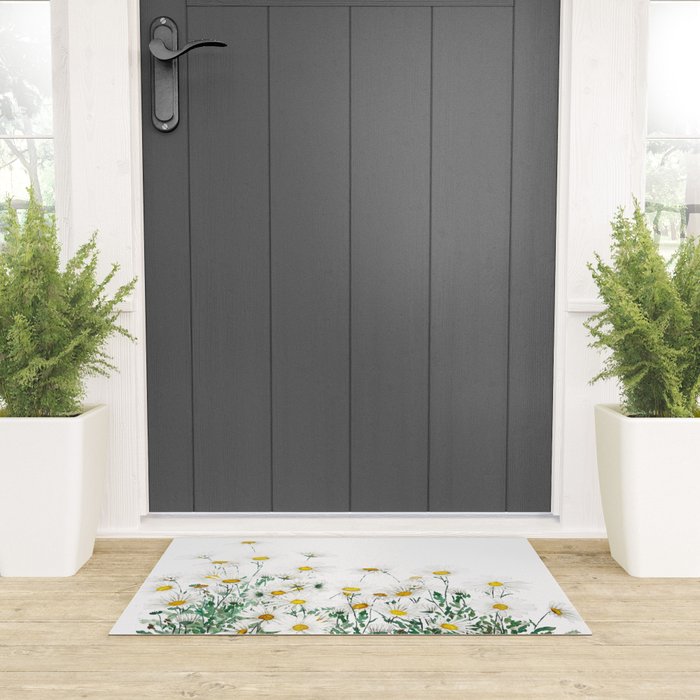 white margaret daisy horizontal watercolor painting Welcome Mat Gallery Image 3