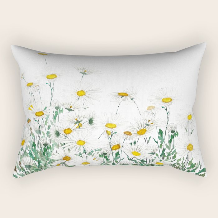 white margaret daisy horizontal watercolor painting Rectangular Pillow Gallery Image 1
