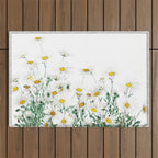 white margaret daisy horizontal watercolor painting Outdoor Rug Gallery Image 1