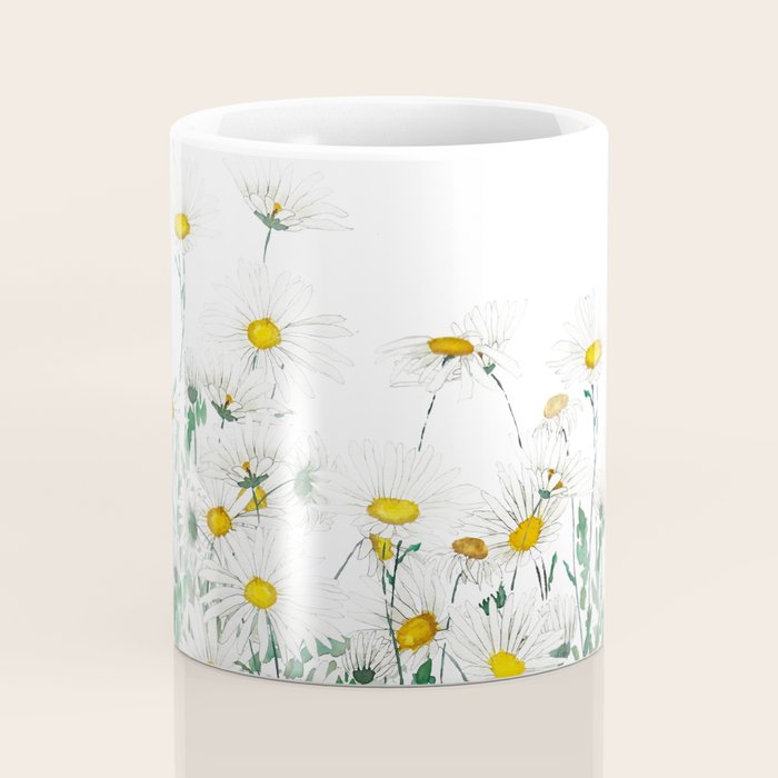 white margaret daisy horizontal watercolor painting Coffee Mug Gallery Image 4
