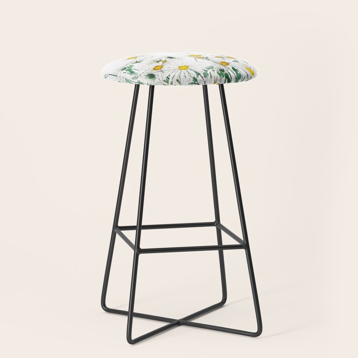 white margaret daisy horizontal watercolor painting Stool Gallery Image 1